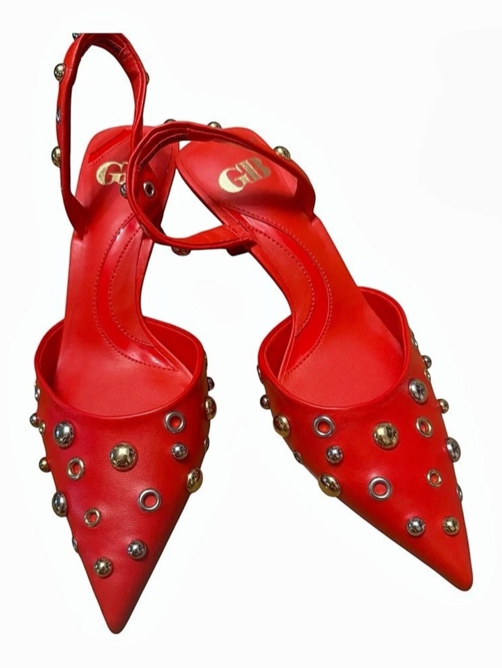 Y2K Rockstar Gianni Bini Red Studded Slingback Heels 7.5 NWOB